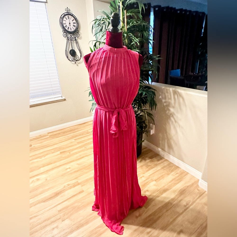 Solid Fuchsia Woven Baby Pleated Dress, Sm - Large